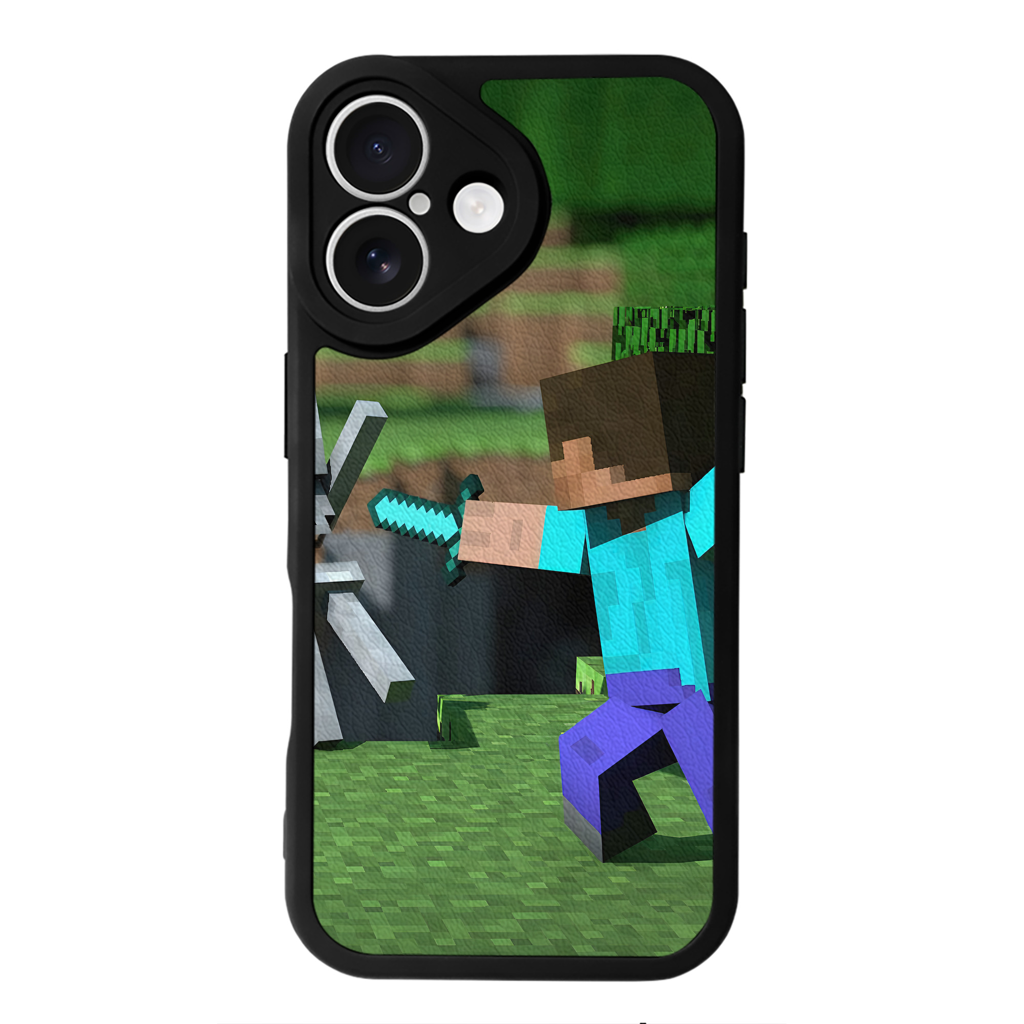 （画像用） マインクラフト ブロックの世界 Minecraft MC Block world 【iPhone 16シリーズ対応】シリコンスマホケース（レザー調） 材質：シリコン
